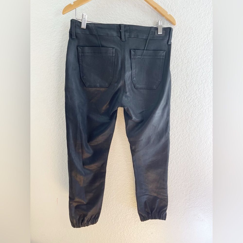Paige Mayslie Black Fog Lux Joggers in a faux leather coated black  29 - Picture 13 of 13